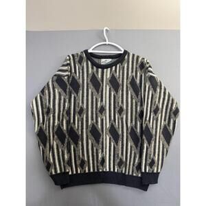 Vintage Uniform Code Knit Pullover Sweater Mens Large Coogi Style Geometric VTG